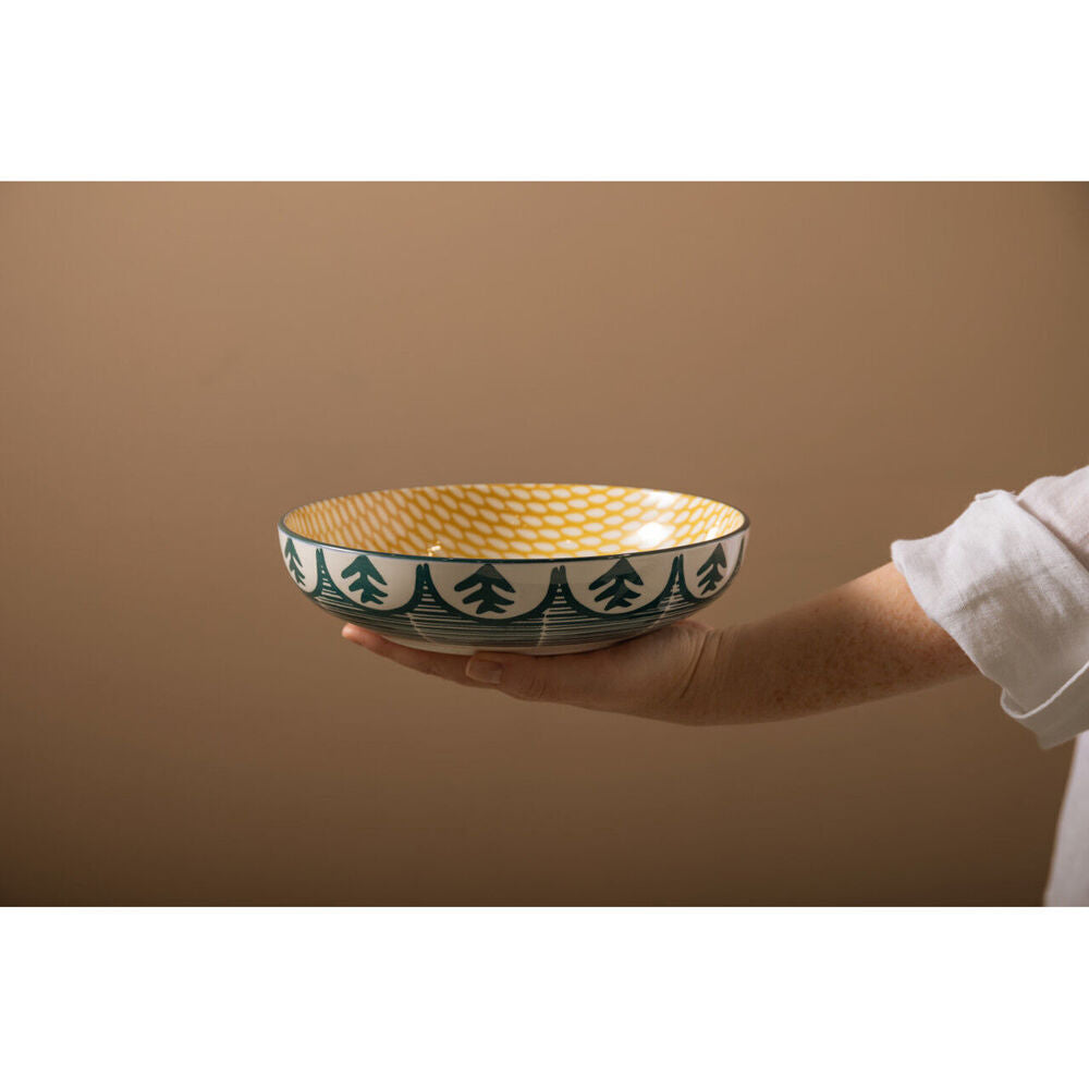 4PK Mikasa Leafy Pattern Ceramic Bowl Round Dinnerware 21cm Green