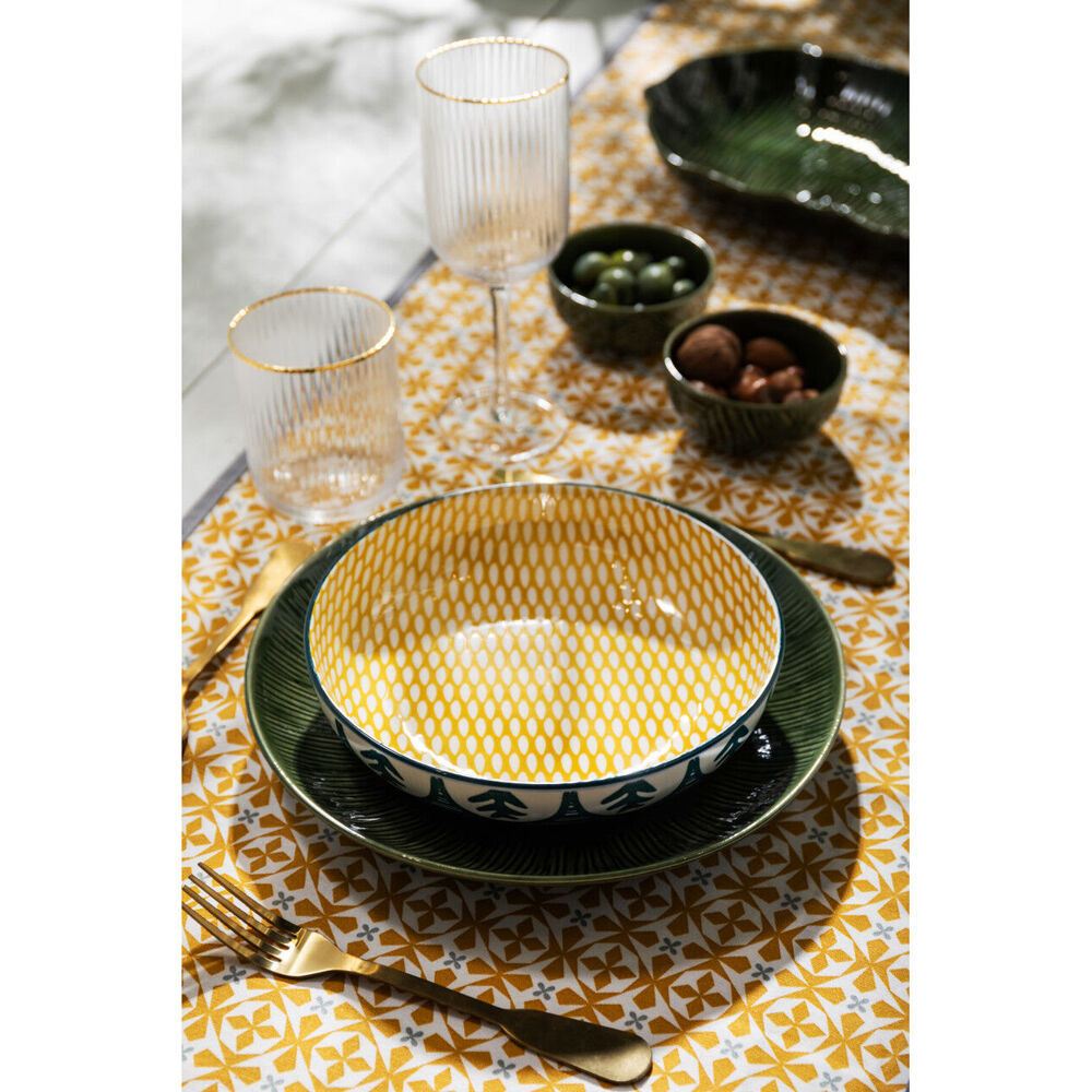 4PK Mikasa Leafy Pattern Ceramic Bowl Round Dinnerware 21cm Green