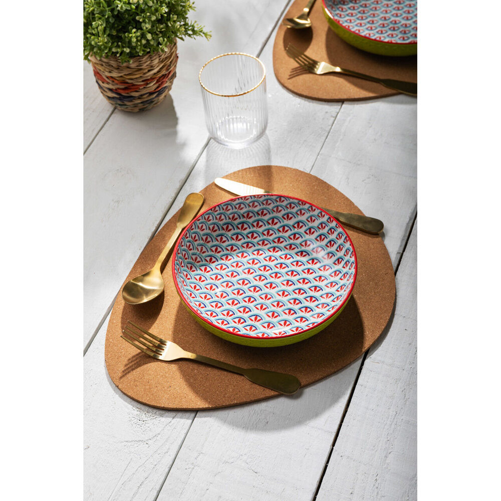 4PK Mikasa Geometric Line Ceramic Bowl Round Dinnerware 21cm Green