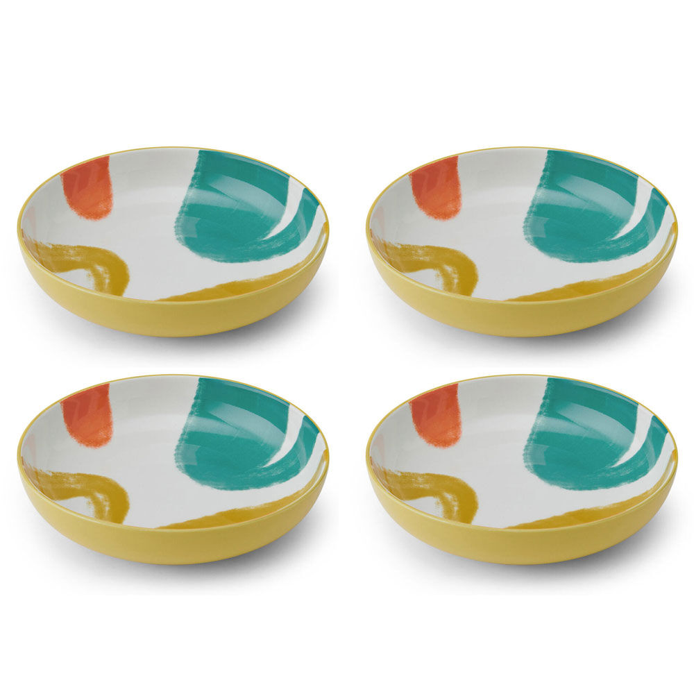 4PK Mikasa Abstract Pattern Ceramic Bowl Round Dinnerware 21cm Yellow
