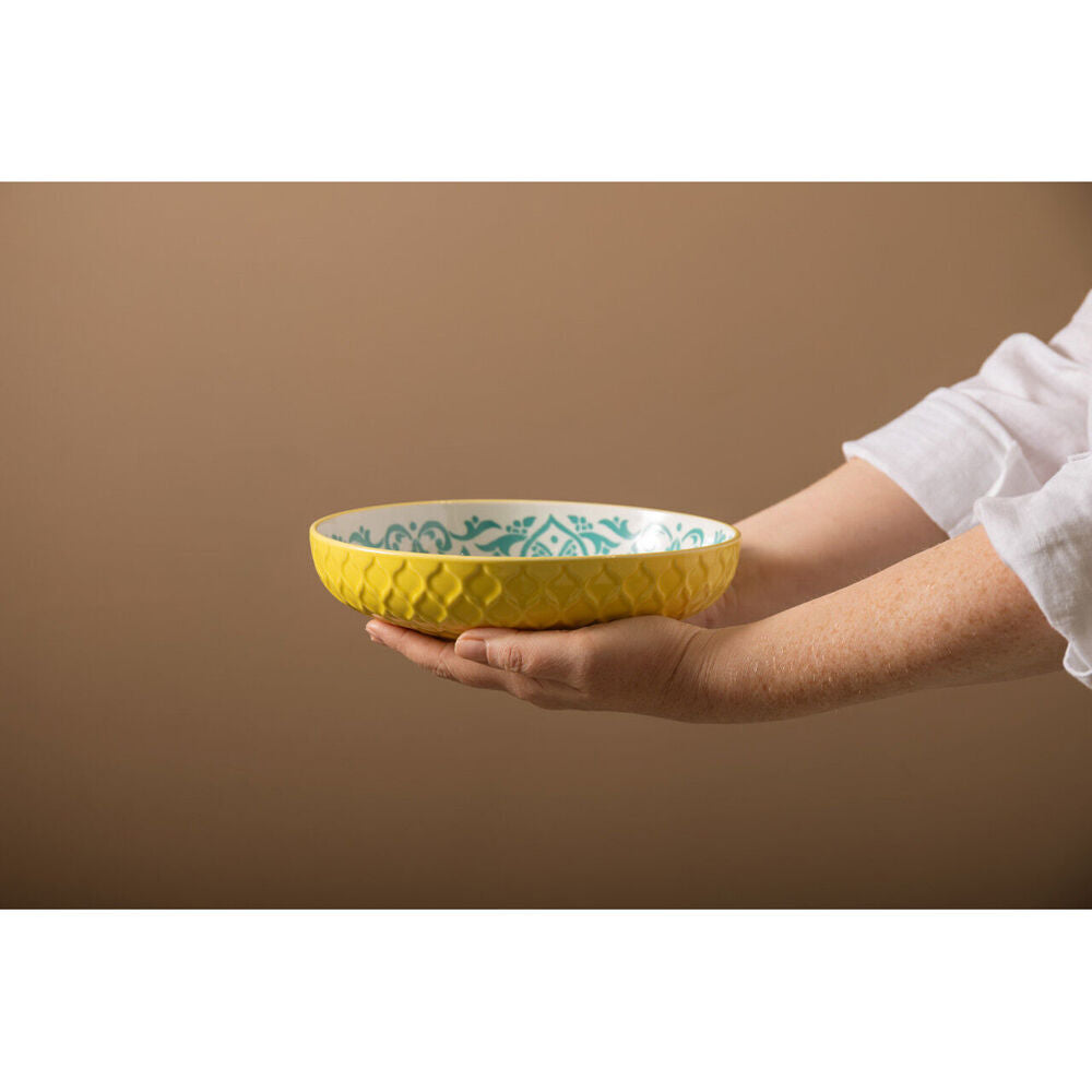 4PK Mikasa Geometric Ceramic Bowl Round Dinnerware 21cm Yellow/Blue
