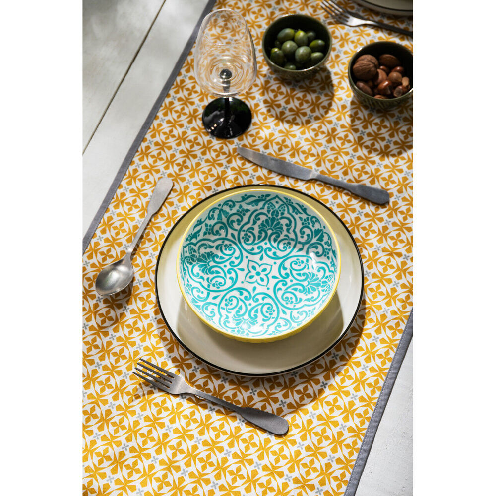 4PK Mikasa Geometric Ceramic Bowl Round Dinnerware 21cm Yellow/Blue