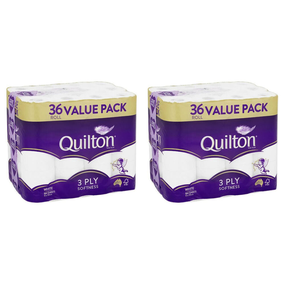 2x 36pc Quilton 180-Sheet Softness Tissue Roll 3-Ply White