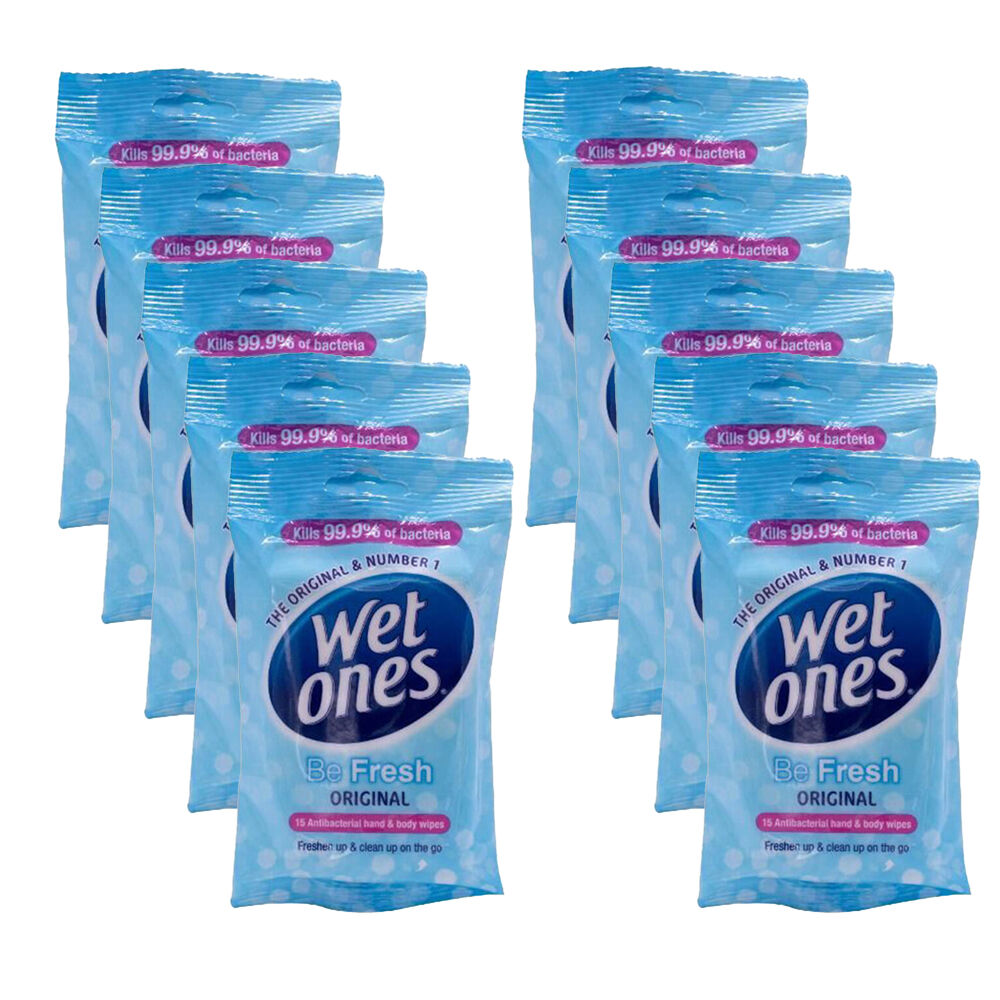10x 15pc WetOnes Fresh Original Surface Cleaning Wipes Travelpack Antibacterial