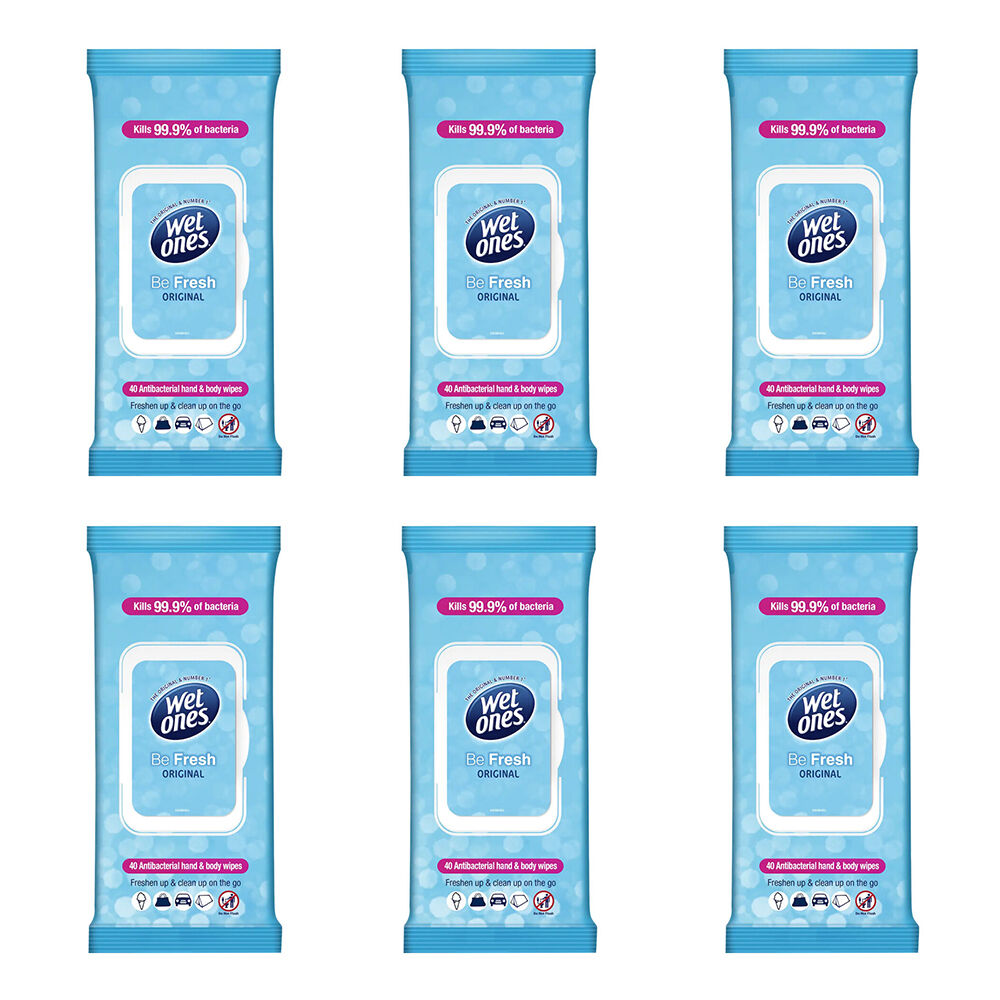 6x 40pc WetOnes Fresh Original Travel Surface Cleaning Wipes Antibacterial