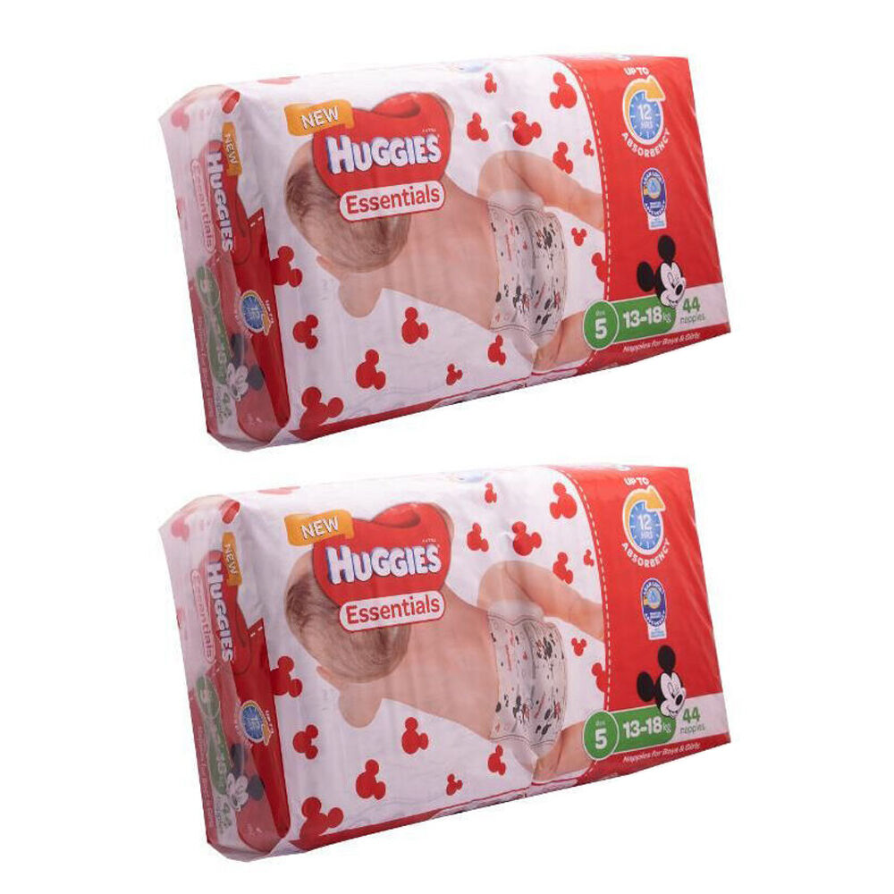 2x 44pc Huggies Essentials Mickey Walker Absorbent Size 5