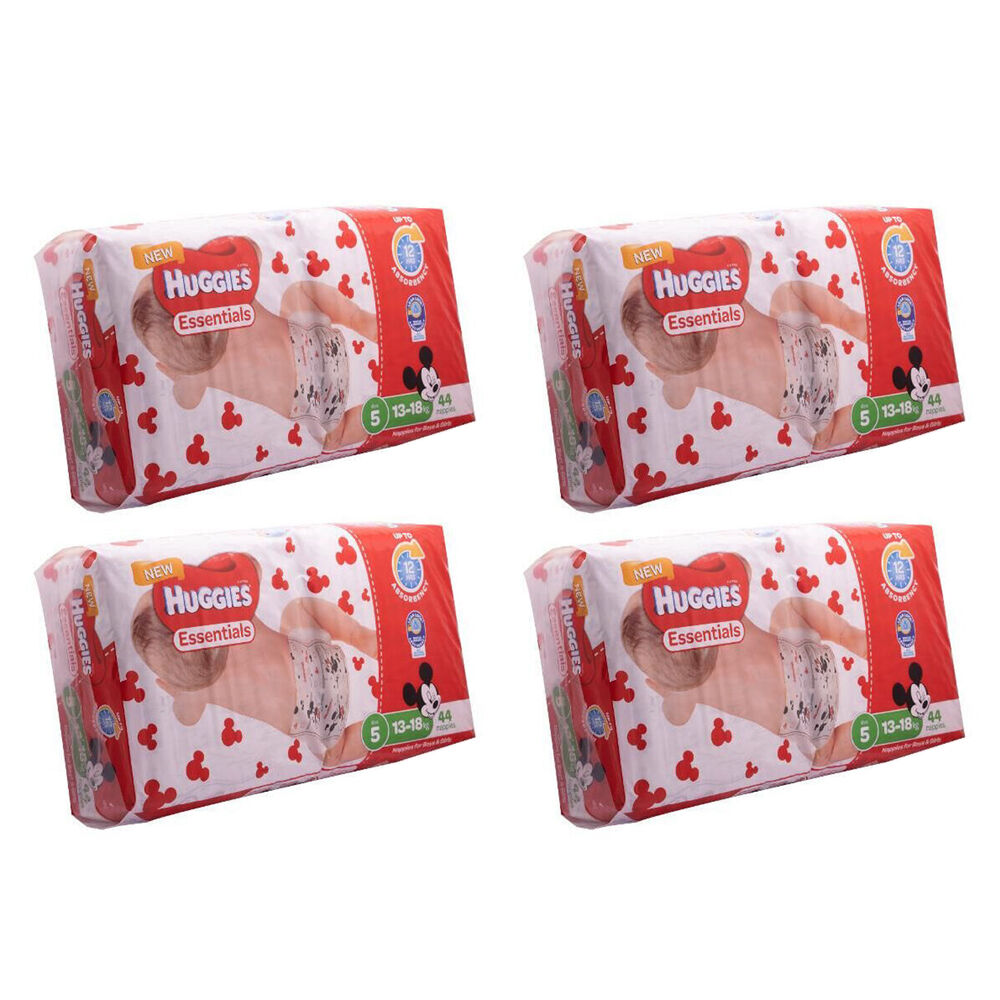 4x 44pc Huggies Essentials Mickey Walker Absorbent Size 5