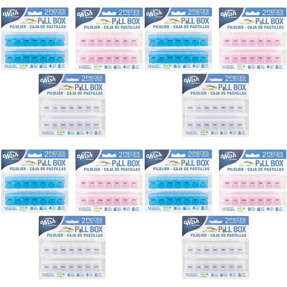 12x 2pc Wish Health Supplement Travel Pill Capsule Organiser Weekly Assorted