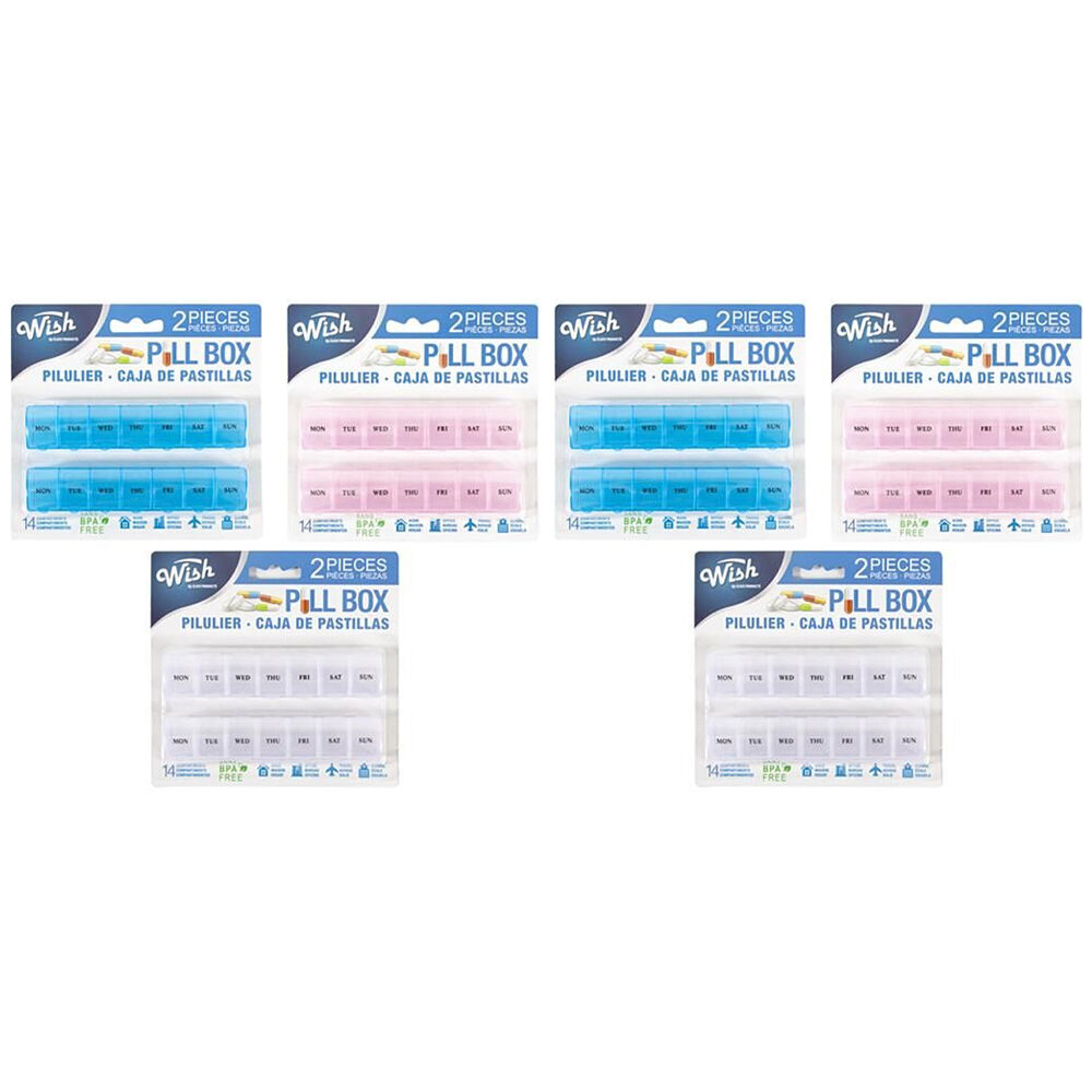 6x 2pc Wish Health Supplement Travel Pill Capsule Organiser Weekly Assorted