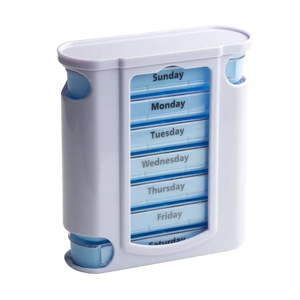 4PK Wish Supplement Medicine Pill Container Box w/ 28 Compartments Blue