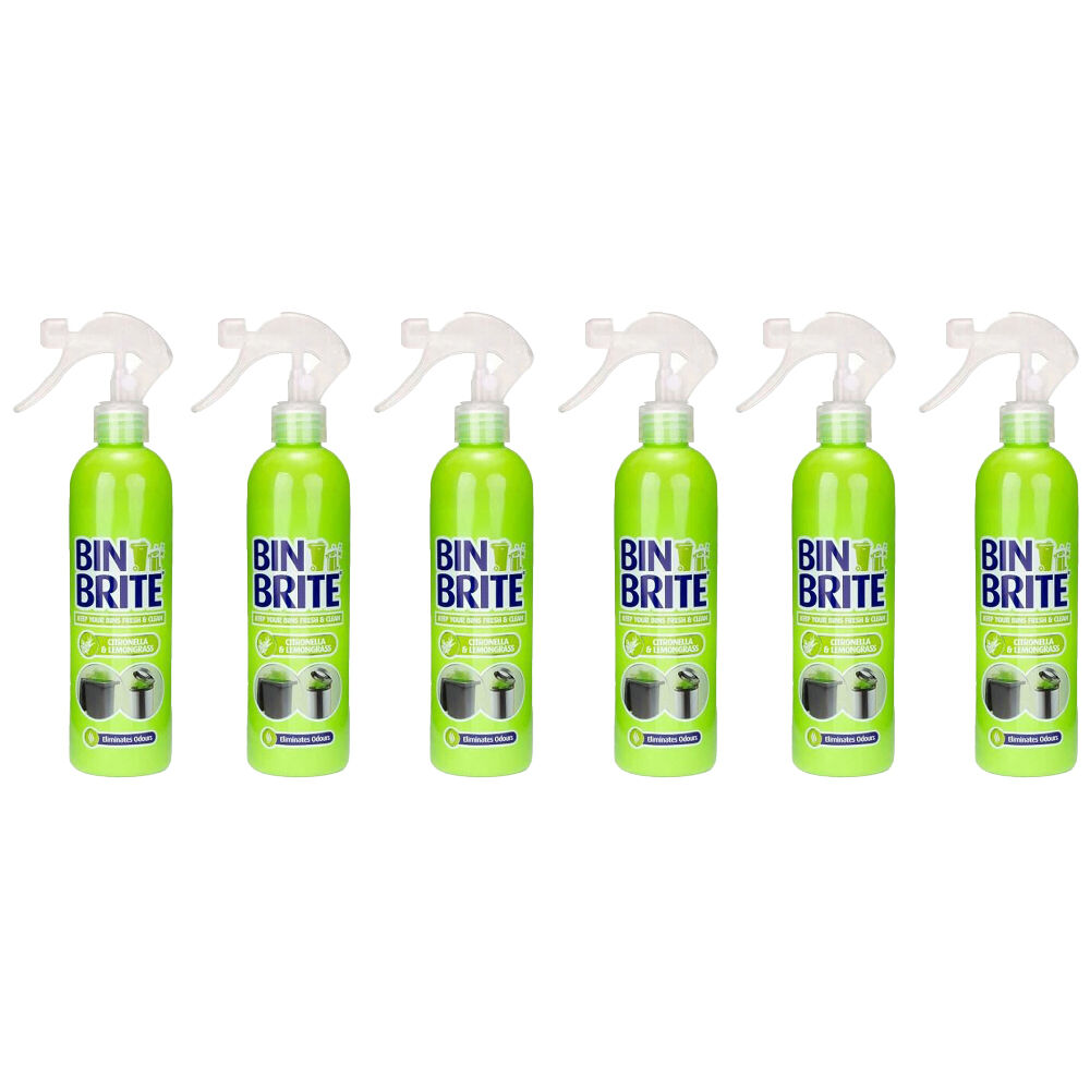 6PK Bin Brite Odour Neutralised Spray 400ml - Citronella & Lemon Grass