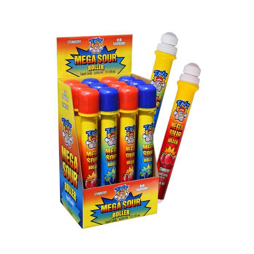 12PK TNT Mega Sour Liquid Tongue Roller Candy Lollies 105ml Assorted