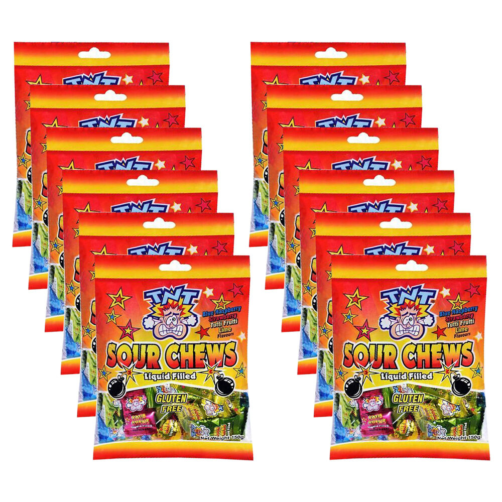 12PK TNT Liquid Filled Sour Chews Variety Pack Candy Lollies 150g Assorted