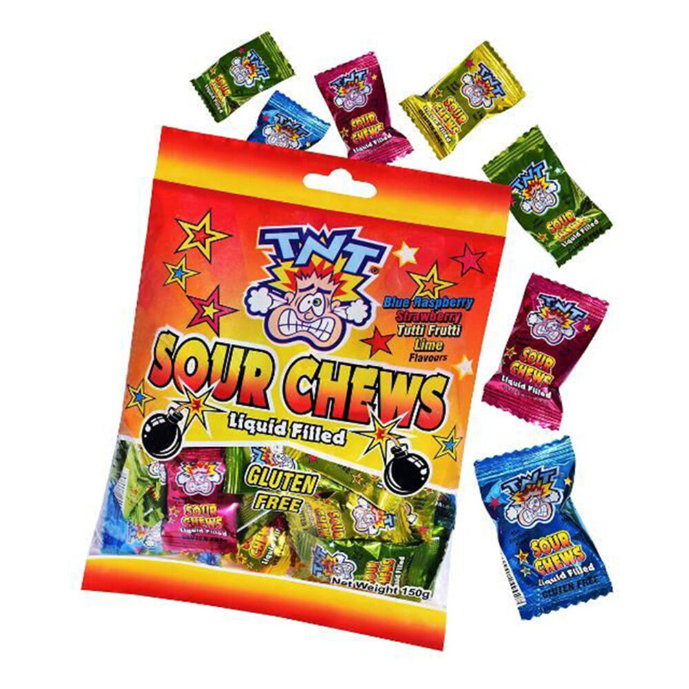 12PK TNT Liquid Filled Sour Chews Variety Pack Candy Lollies 150g Assorted