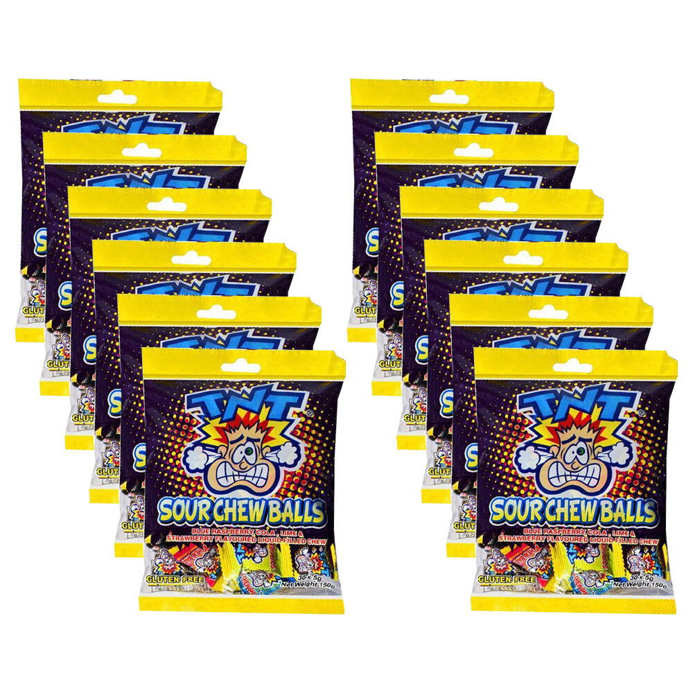 12PK TNT Liquid Filled Sour Chew Balls Variety Pack Candy Lollies 150g Assorted