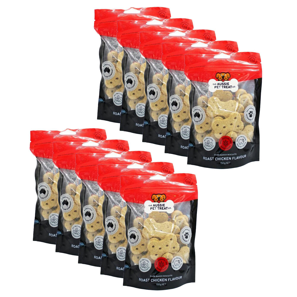 10PK The Aussie Pet Treat Co Dog Biscuit Roast Chicken 150g Healthy