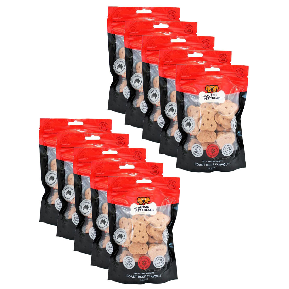 10PK The Aussie Pet Treat Co Dog Biscuit Roast Beef 150g Healthy Snack
