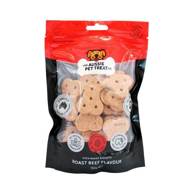 25PK The Aussie Pet Treat Co Dog Biscuit Roast Beef 150g Healthy Snack