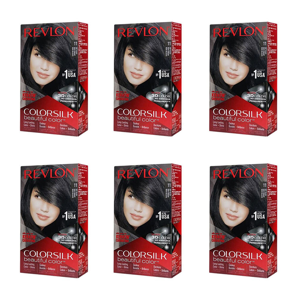 6PK Revlon ColorSilk Permanent Hair Colour Dye Ammonia-Free 11 Soft Black