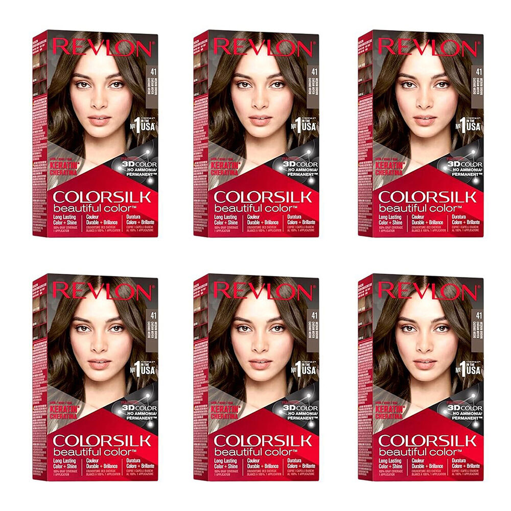 6PK Revlon ColorSilk Permanent Hair Colour Dye Ammonia-Free 41 Medium Brown