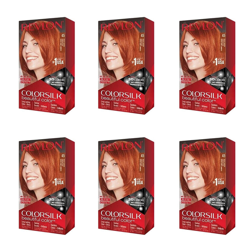 6PK Revlon ColorSilk Permanent Hair Colour Dye Ammonia-Free 45 Bright Auburn