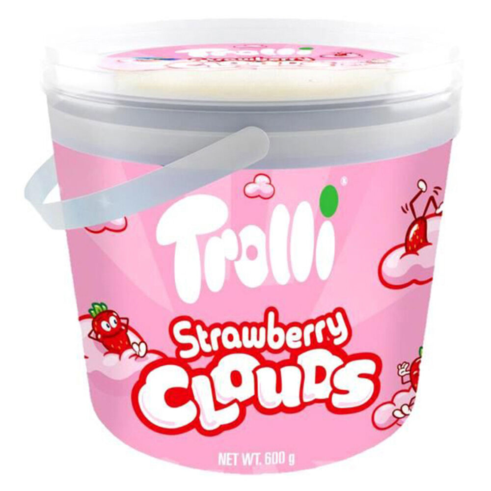 3PK Trolli Strawberry Clouds Party-Size Bucket Chewy Candy Lollies 600g Red