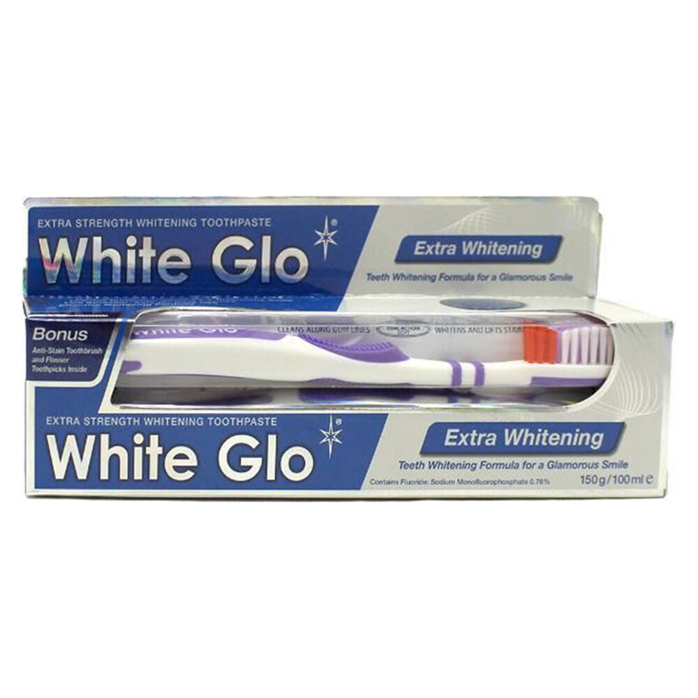 6x 2pc White Glo Extra Whitening Toothpaste & Toothbrush Dental Care Set 150g