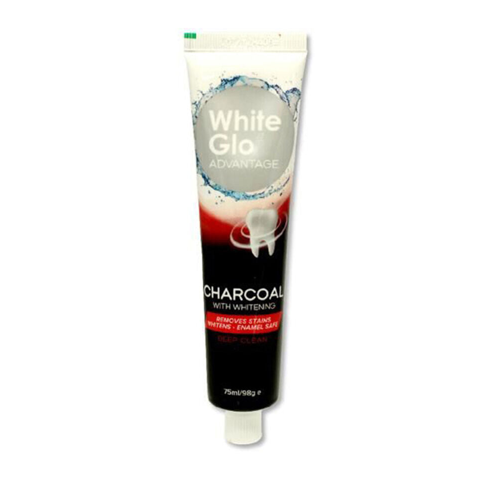 6PK White Glo Advantage Charcoal w/ Whitening Stain-Removing Toothpaste 98g
