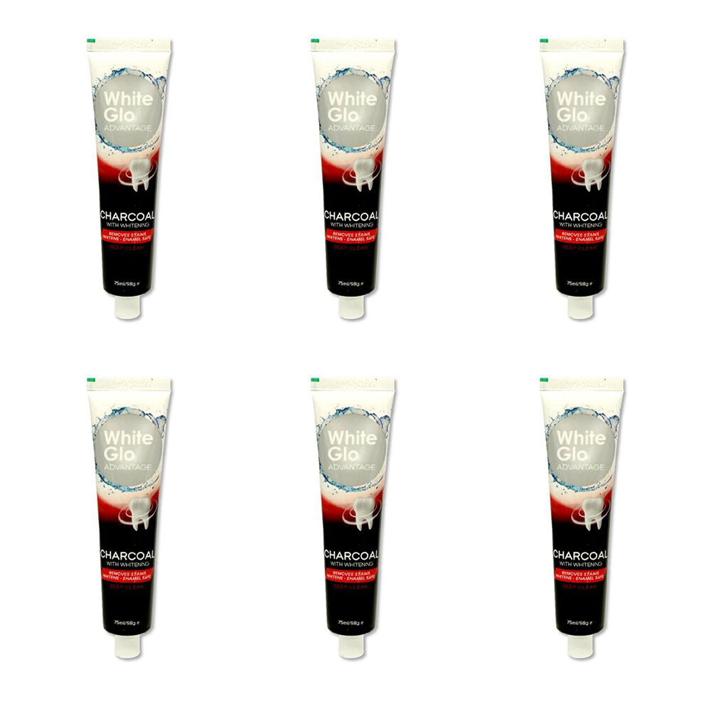 6PK White Glo Advantage Charcoal w/ Whitening Stain-Removing Toothpaste 98g