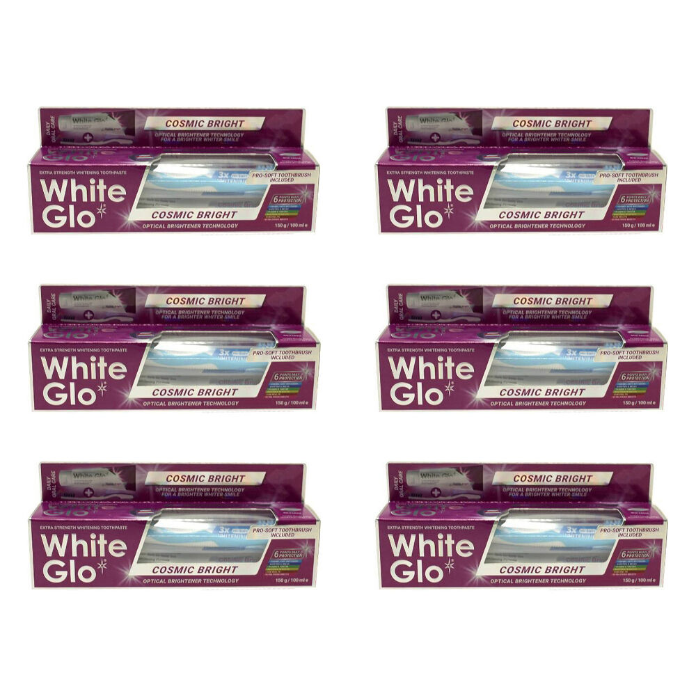6x 2pc White Glo Whitening Toothpaste & Toothbrush Dental Care Set Cosmic Bright
