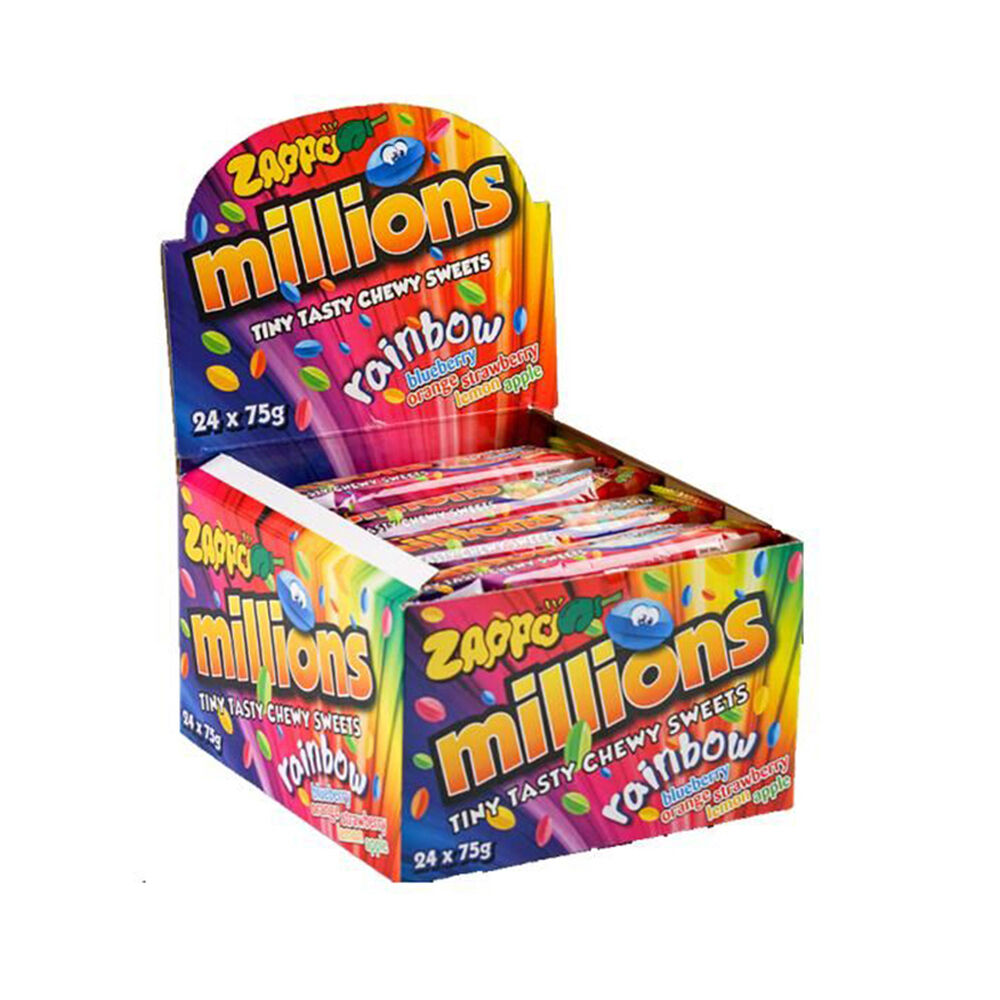 24PK Zappo Tiny Millions Candy Chewy Fruit-Flavoured Lollies 75g Rainbow