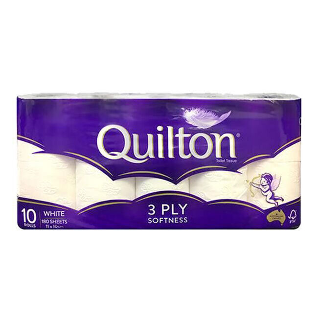 12x 10pc Quilton 180-Sheet Softness Tissue Roll 3-Ply White