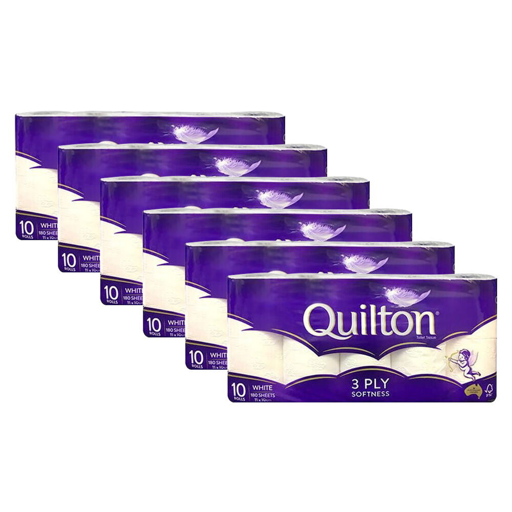 6x 10pc Quilton 180-Sheet Softness Tissue Roll 3-Ply White