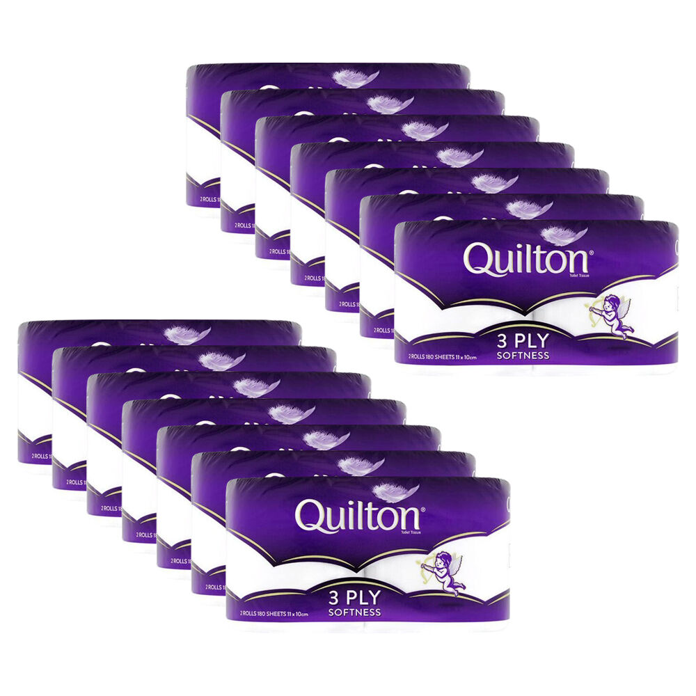 14x 2pc Quilton 180-Sheet Softness Tissue Roll 3-Ply White