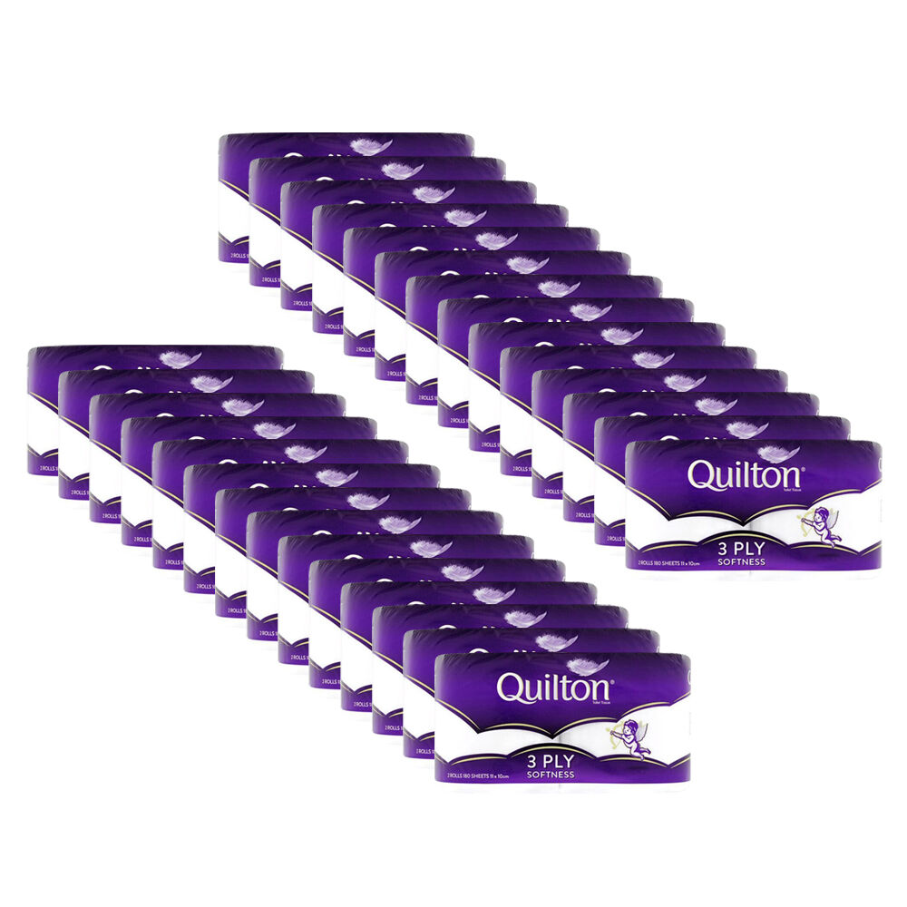 28x 2pc Quilton 180-Sheet Softness Tissue Roll 3-Ply White