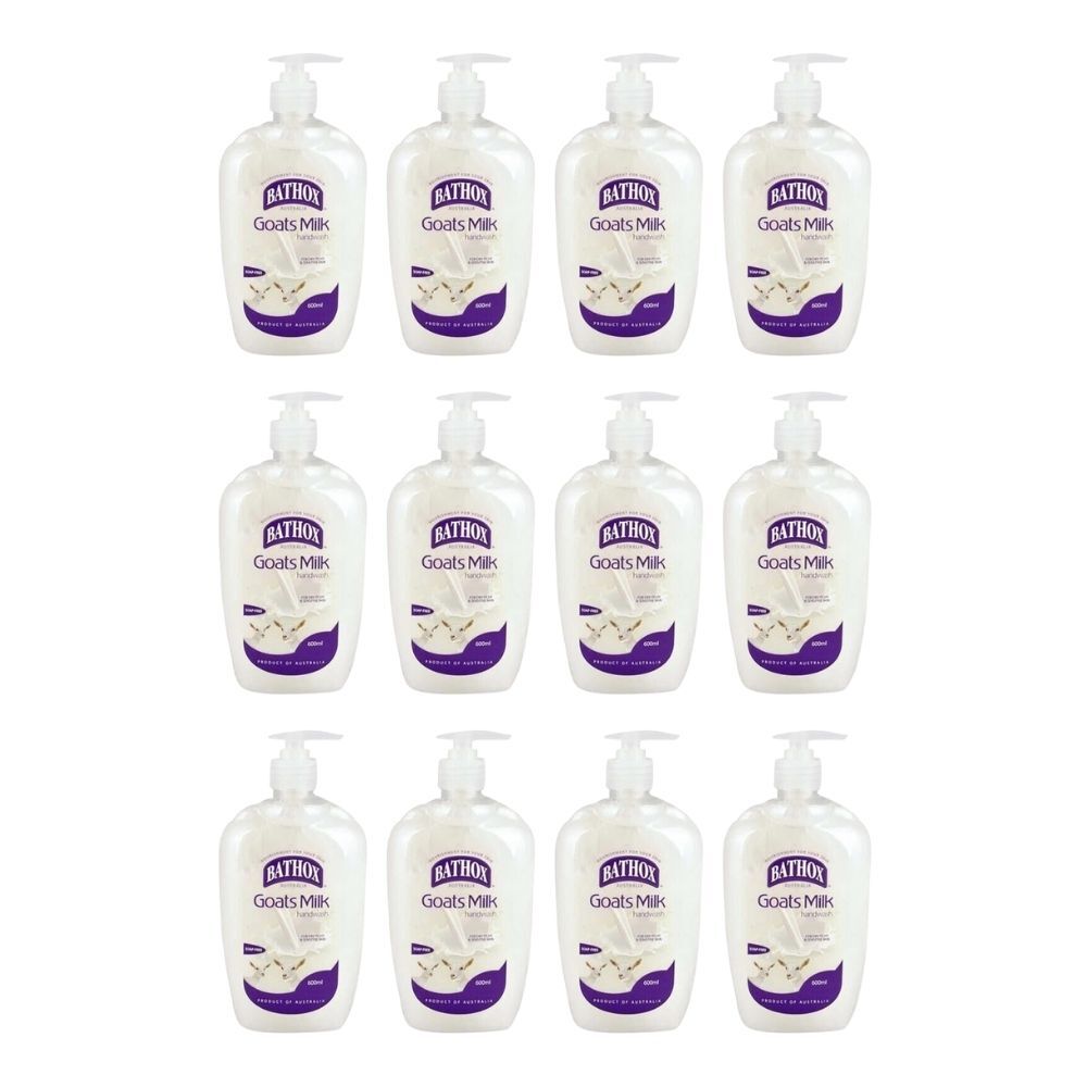 12PK Bathox Goats Milk Handwash Pump 600ml Nourishing Liquid Hand Care