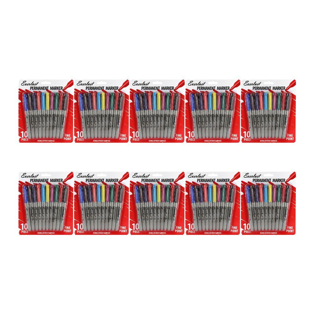 10x 10pc Everlast Fine Point Coloured Permanent Markers Writing Stationery