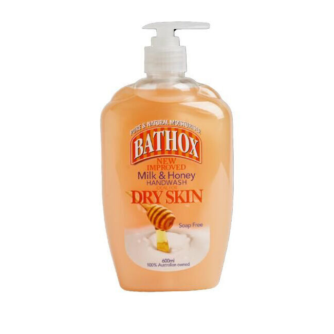 12PK Bathox Handwash Liquid Pump Milk & Honey 600ml For Dry Skin