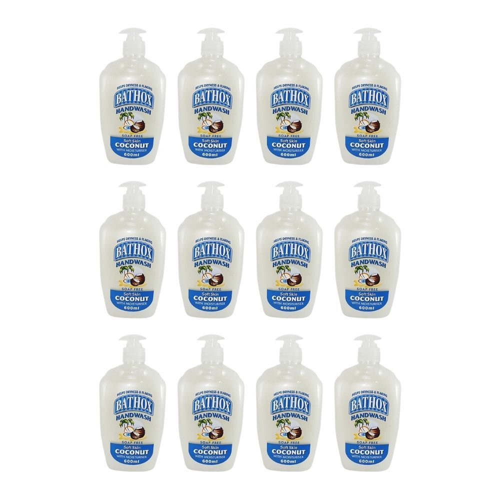 12PK Bathox Handwash Pump Coconut 600ml Hand Cleaning Care