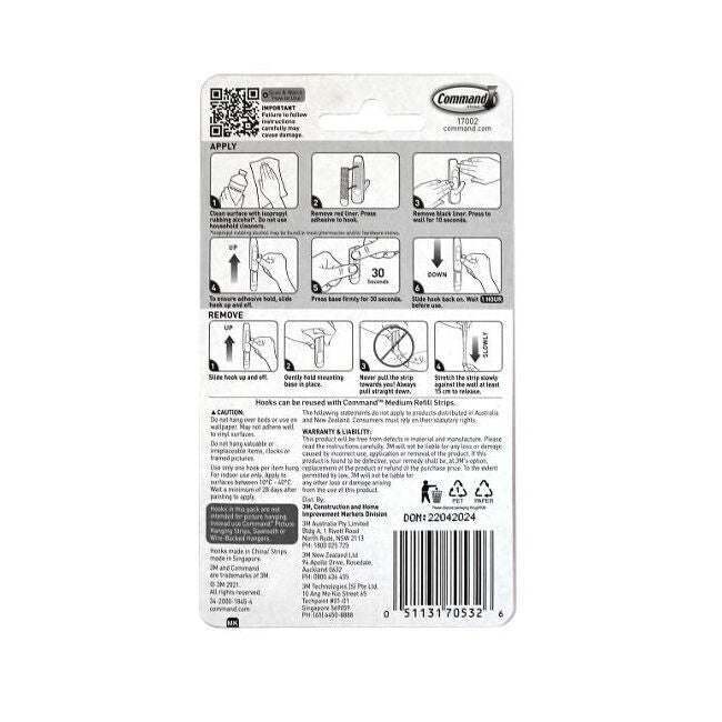 12x 3pc 3M Command No Nail Small Hanging Utility Wall Hook Holds 450g White