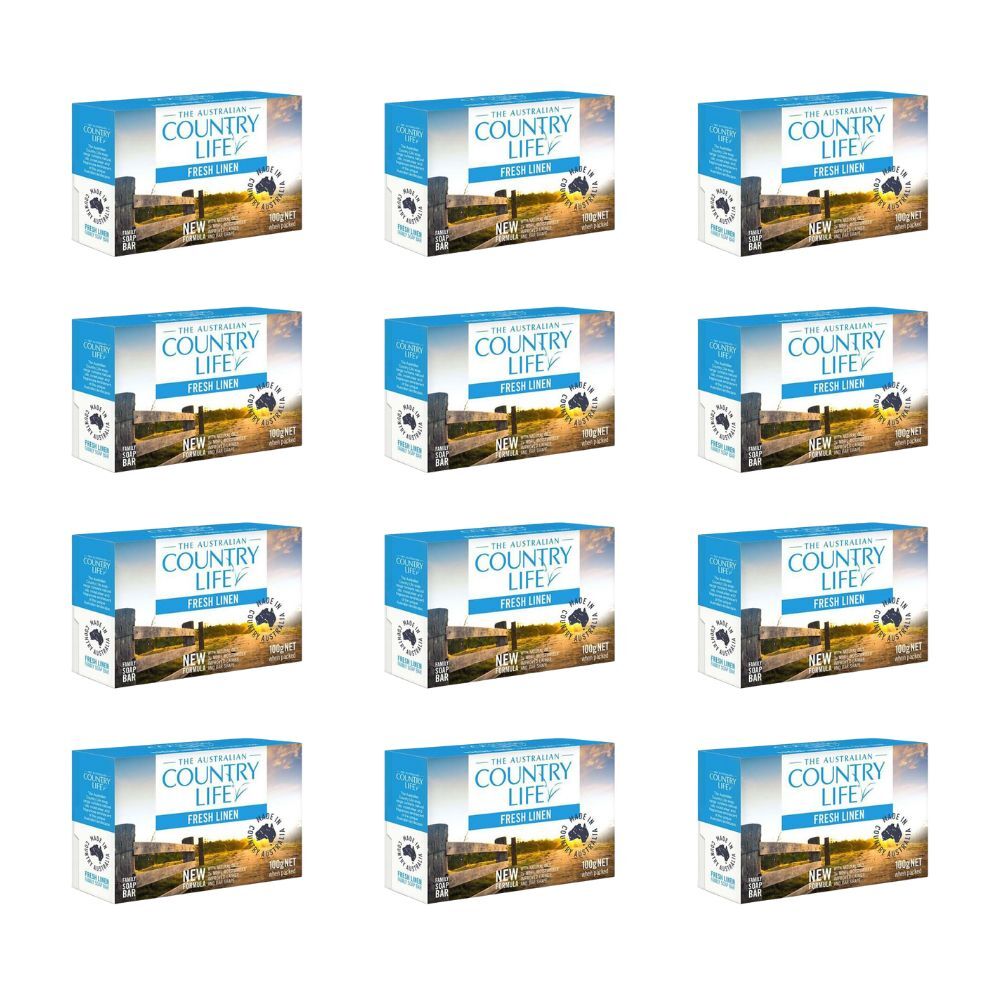 12PK Country Life Cleansing & Moisturising Fresh Linen Family Bar Soap 100g