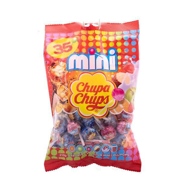 12x 35pc Chupa Chups Mini Fruity Lollipops Assorted 210g Sweet Confectionery