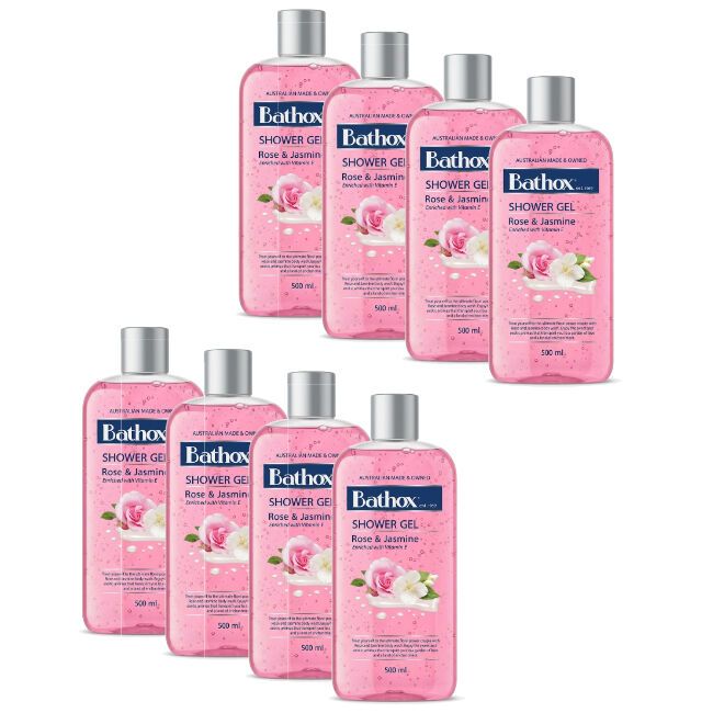 8PK Bathox Bath Shower Gel Rose & Jasmine 500ml For Dry Skin