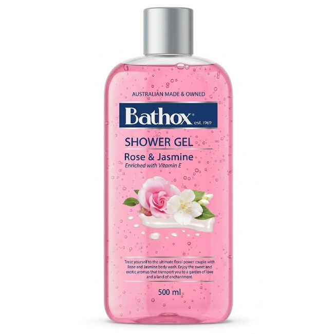 8PK Bathox Bath Shower Gel Rose & Jasmine 500ml For Dry Skin
