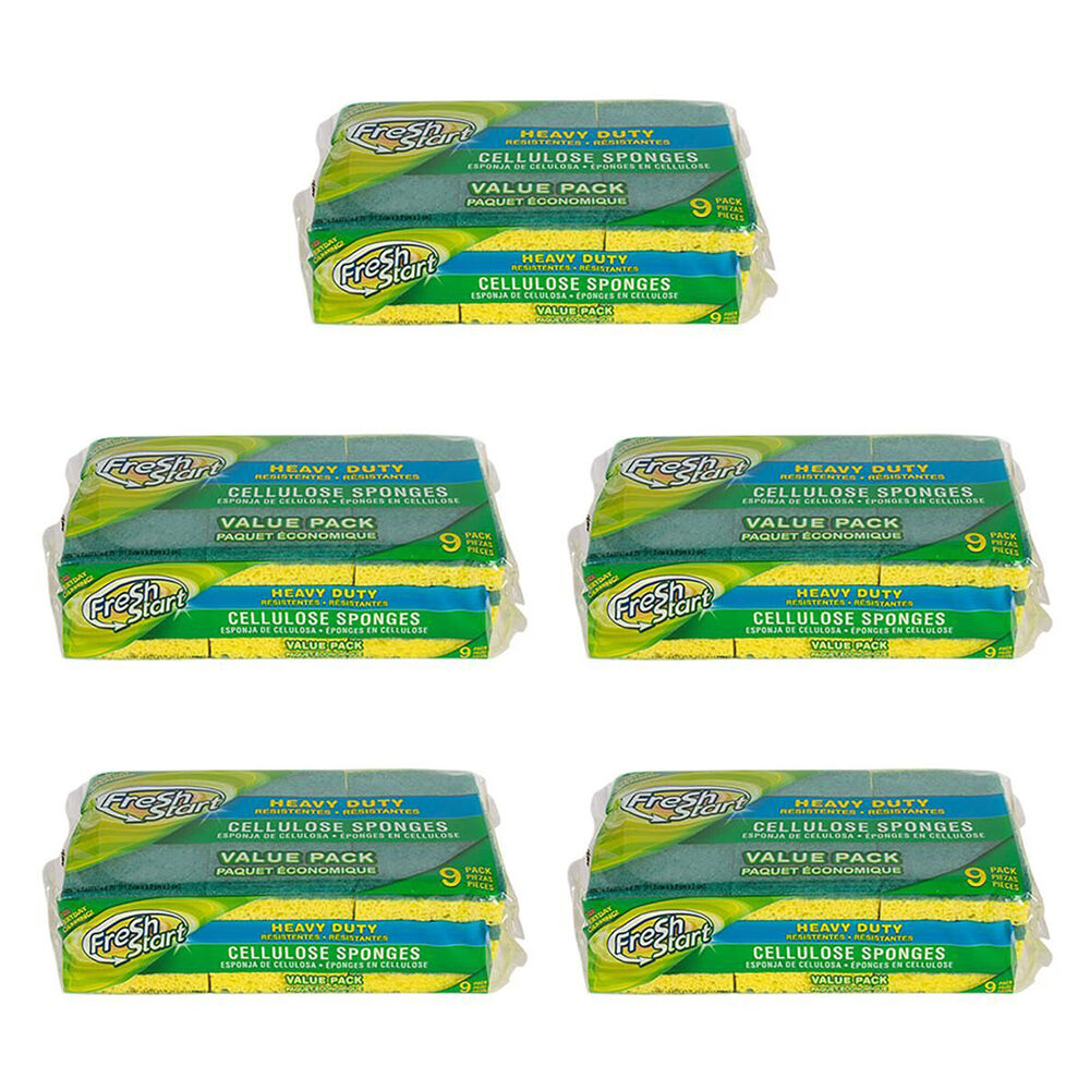 5x 9pc Fresh Start Heavy Duty Cellulose Dishwashing Sponge Scourer Value Pack
