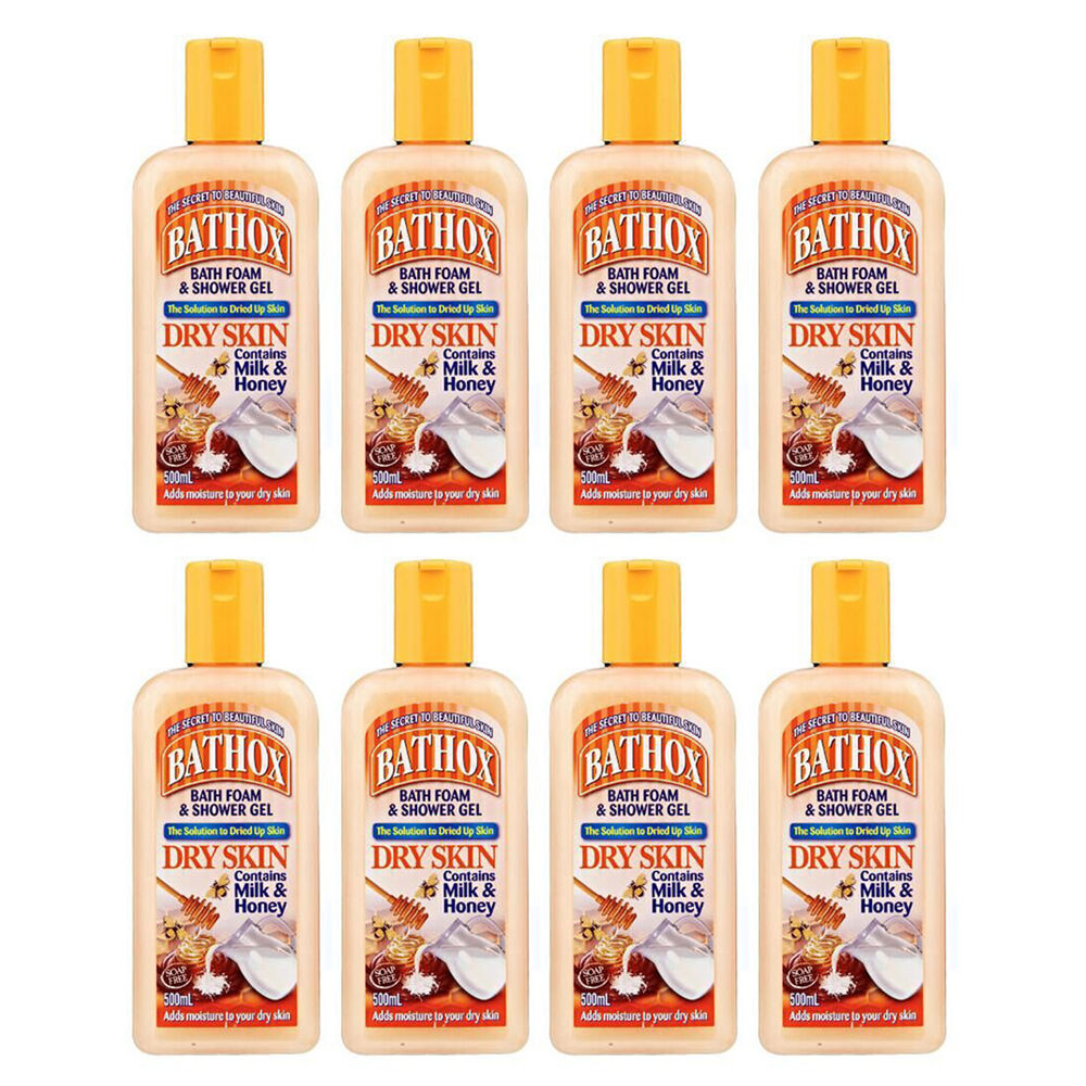 8PK Bathox Bath Foam Shower Gel Milk & Honey 500ml For Dry Skin