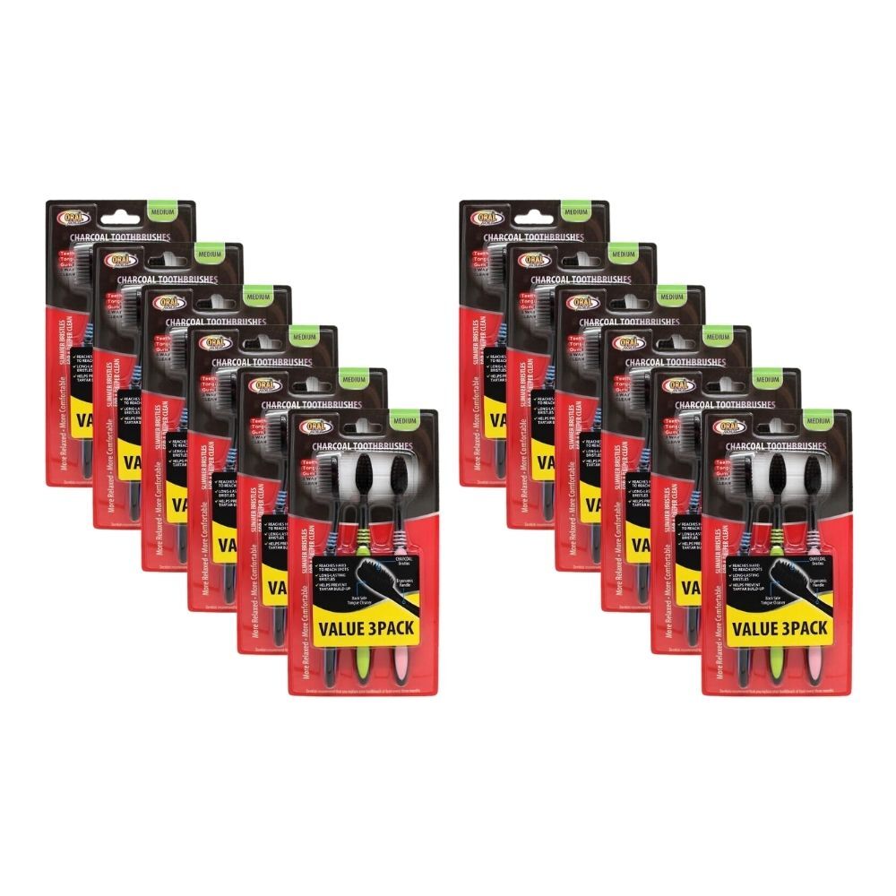 12x 3pc Charcoal Teeth Whitening Toothbrush w/ Soft Bristles Dental Oral Care