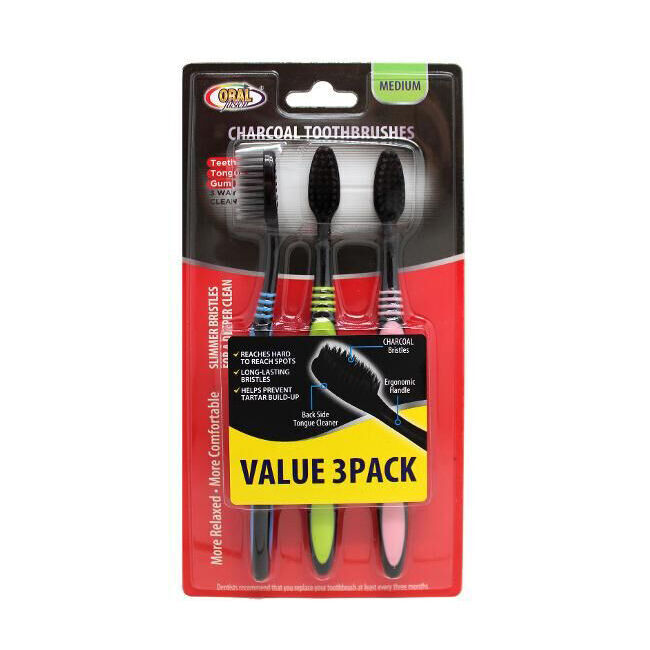 12x 3pc Charcoal Teeth Whitening Toothbrush w/ Soft Bristles Dental Oral Care