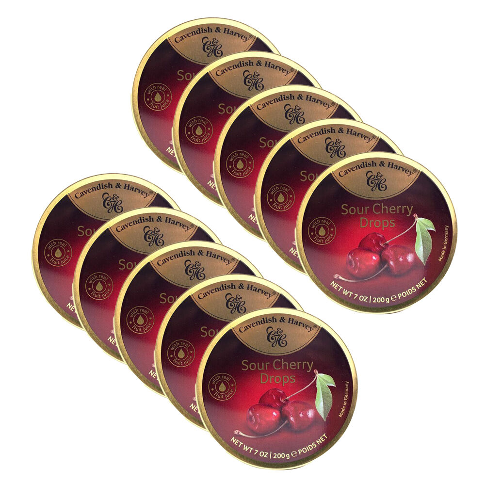 10PK Cavendish & Harvey Sour Cherry 200g Candy Lollies Sweet Confectionery