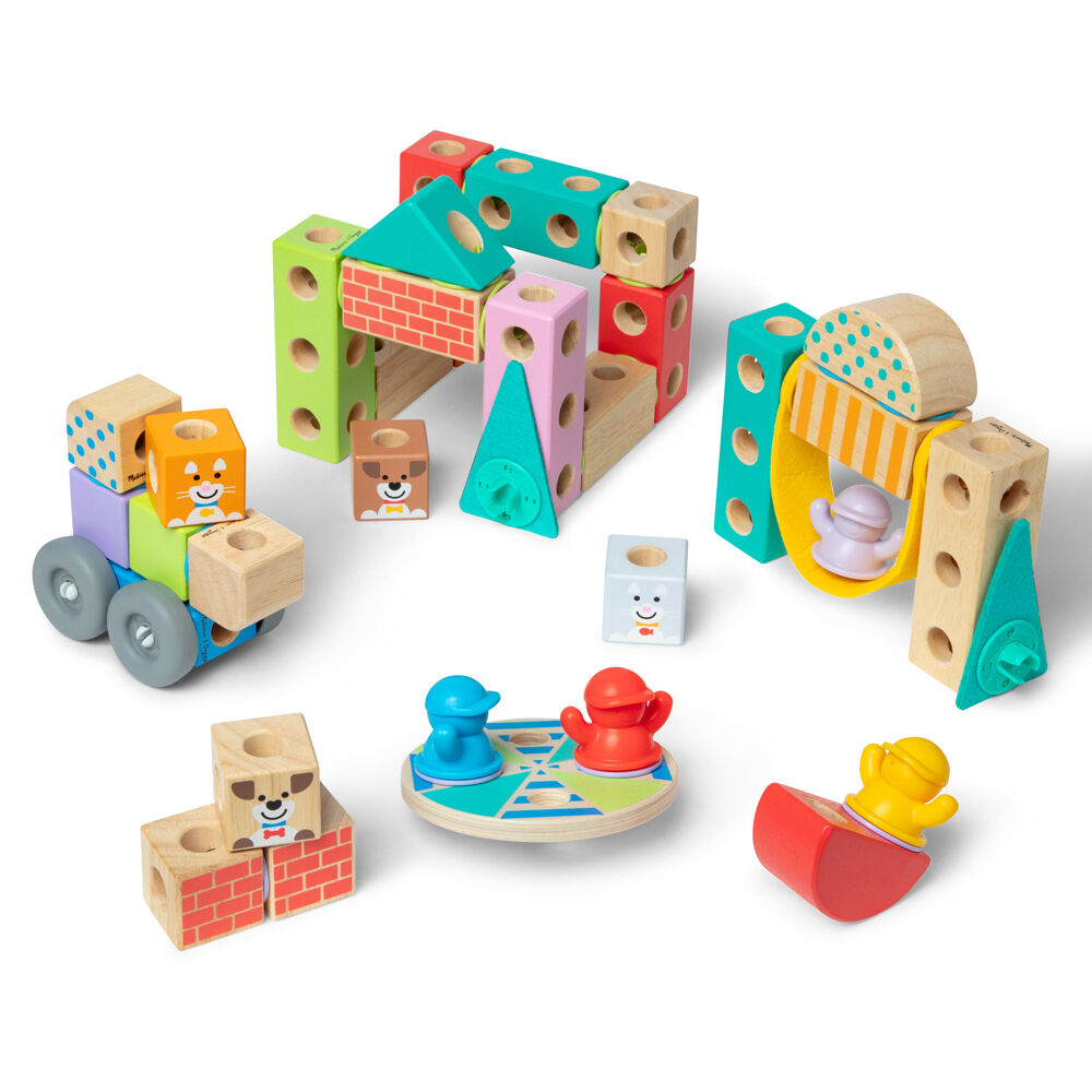 73pc Melissa & Doug Blockables Town Wooden Blocks Kids Toy Play Set 2y+